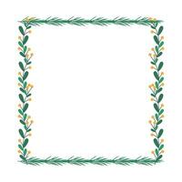 Christmas frame with tree branch and yellow berries, leaves. vector