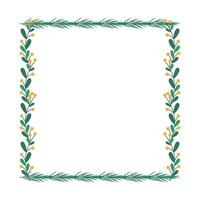 Christmas frame with tree branch and yellow berries, leaves. vector