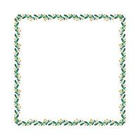 Christmas frame with tree branch and yellow berries, leaves. vector