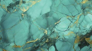 Turquoise Marble Texture Illustration with Cracked Gold Accents. AI Generated photo