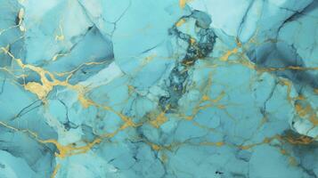 Turquoise Marble Texture Illustration with Cracked Gold Accents. AI Generated photo