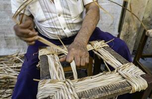 Man working with wicker photo