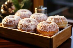 AI generated Sweet Temptation Fresh Doughnuts Sprinkled with Coconut photo