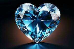 AI generated Crystal of Love Shimmering Blue Diamond Heart photo