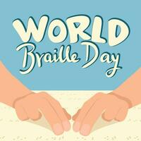 World Braille Day text banner. Handwriting World Braille Day lettering banner. Text holiday banner with hands. Hand drawn vector art.