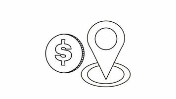 animado esboços do localização ícones e dólar moeda ícones video