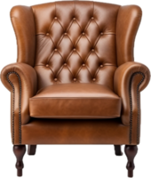 AI generated brown leather armchair png