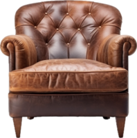 AI generated brown leather armchair png