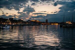 MARSEILLE, FRANCE - NOV 12, 2021 - Late evening in the old port of Marseille photo