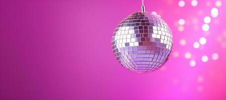 AI generated Generative AI, Disco shiny  ball, party reflecting colorful lights for music broadcast, night clubs, musical banners photo