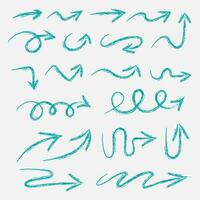 Charcoal arrows vector icons set. Hand drawn freehand different curved lines, swirls arrows. Doodle marker drawing, black chalk smears. Direction pointers.