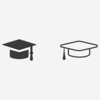 sombrero, gorra, birrete icono vector. académico, bachiller, educación, graduación, diploma, colega, estudiante símbolo firmar vector