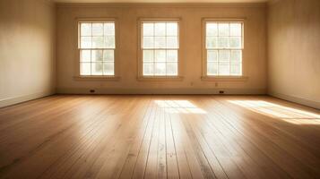 ai generado generativo ai, ligero vacío moderno habitación con cortejar piso y destello desde el ventana, interior antecedentes para el presentación foto