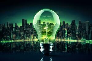 Electric Lightbulb containing city. Generate Ai photo