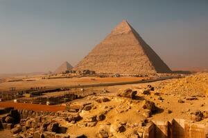 Famous Egyptian Pyramids of Giza. Landscape in Egypt. Pyramid in desert. Africa. Wonder of the World photo
