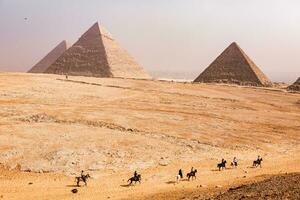 Famous Egyptian Pyramids of Giza. Landscape in Egypt. Pyramid in desert. Africa. Wonder of the World photo