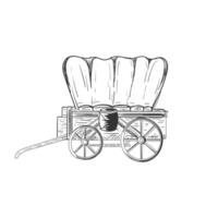 Hand Drawn Sketch of Texas Cowboy Cart Covered Wagon Western Illustration vector