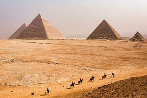 Famous Egyptian Pyramids of Giza. Landscape in Egypt. Pyramid in desert. Africa. Wonder of the World photo