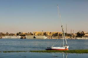 Nile the longest river in Africa. Primary water source of Egypt. Landscape with clear water river. photo