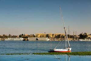 Nile the longest river in Africa. Primary water source of Egypt. Landscape with clear water river. photo