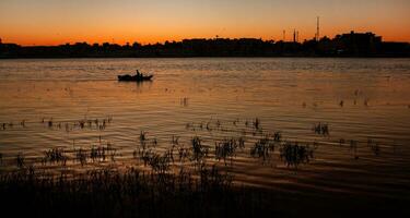 Nile the longest river in Africa. Primary water source of Egypt. Landscape with clear water river. photo