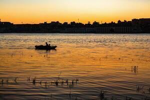 Nile the longest river in Africa. Primary water source of Egypt. Landscape with clear water river. photo