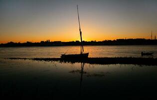 Nile the longest river in Africa. Primary water source of Egypt. Landscape with clear water river. photo