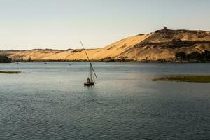 Nile the longest river in Africa. Primary water source of Egypt. Landscape with clear water river. photo