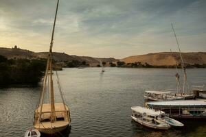 Nile the longest river in Africa. Primary water source of Egypt. Landscape with clear water river. photo