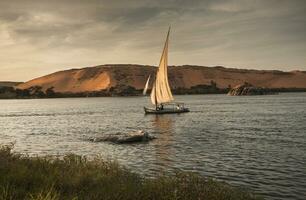 Nile the longest river in Africa. Primary water source of Egypt. Landscape with clear water river. photo
