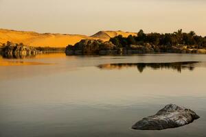 Nile the longest river in Africa. Primary water source of Egypt. Landscape with clear water river. photo