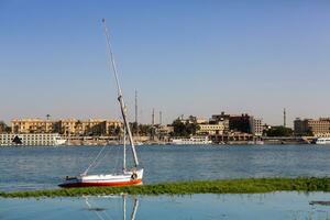 Nile the longest river in Africa. Primary water source of Egypt. Landscape with clear water river. photo