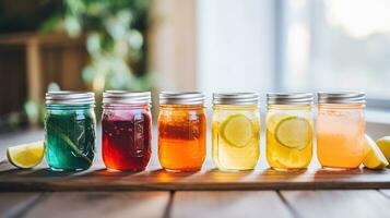 ai generado generativo ai, hecho en casa fermentado kombucha beber, sano té, natural probiótico sazonado bebida foto