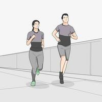 Man and Woman running jogging training healthy living in morning vector