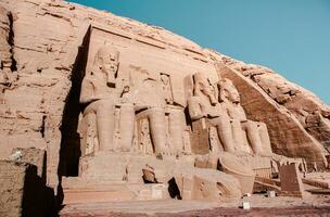 Abu Simbel temple in Egypt. Colossus of The Great Temple of Ramesses II. Africa. photo