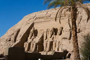 Abu Simbel temple in Egypt. Colossus of The Great Temple of Ramesses II. Africa. photo