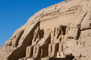 Abu Simbel temple in Egypt. Colossus of The Great Temple of Ramesses II. Africa. photo