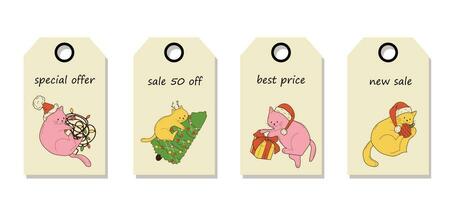 vector conjunto de descuento precio etiquetas etiquetas con linda gatos con Navidad decoración. Navidad venta.