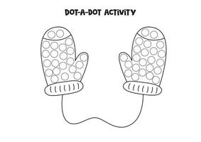 Dot a dot game for preschool kids. Cute winter mittens. vector