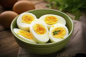 Boiled eggs in bowl. AI Generated photo