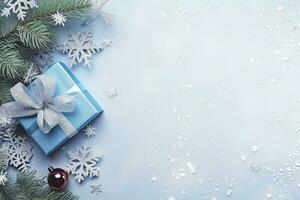 Christmas concept. Top view photo of the big present box with ribbon. AI Generated