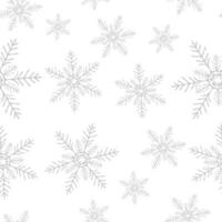 sin costura modelo con negro copos de nieve en blanco antecedentes. plano línea nevando iconos, linda nieve copos repetir fondo de pantalla. bonito elemento para Navidad bandera, envase. nuevo año tradicional ornamento vector