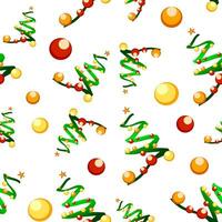 Seamless pattern, bright winter, New Year holidays, Christmas tree, christmas toys on white background vector