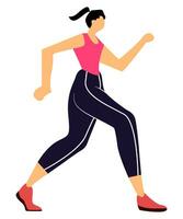 Woman wearing workout clothes jogging run in flat vector style