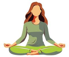 mujer haciendo yoga meditar plano vector en mental salud cuidado concepto