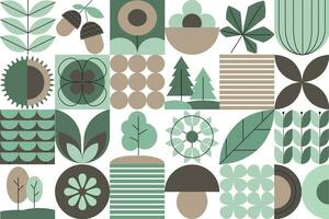 Plants and flowers in Bauhaus style . Minimalistic geometric pattern. Abstract geometric pattern.  Natural organic forest plants Vector illustration