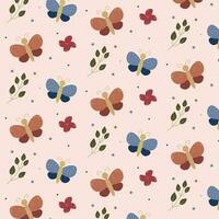 Vector pattern of butterflies, leaves and flowers