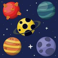 Vector cartoon planets in space with stars