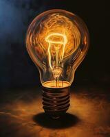 AI Generated Realistic light bulb black background Lamp light dark Electric bulb Glowing light dark photo