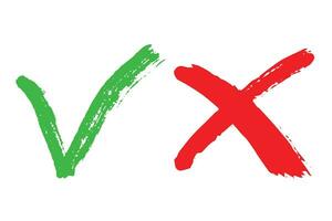 Hand drawn green check mark and red cross mark Marker right and wrong sign clipart Voting doodle vector